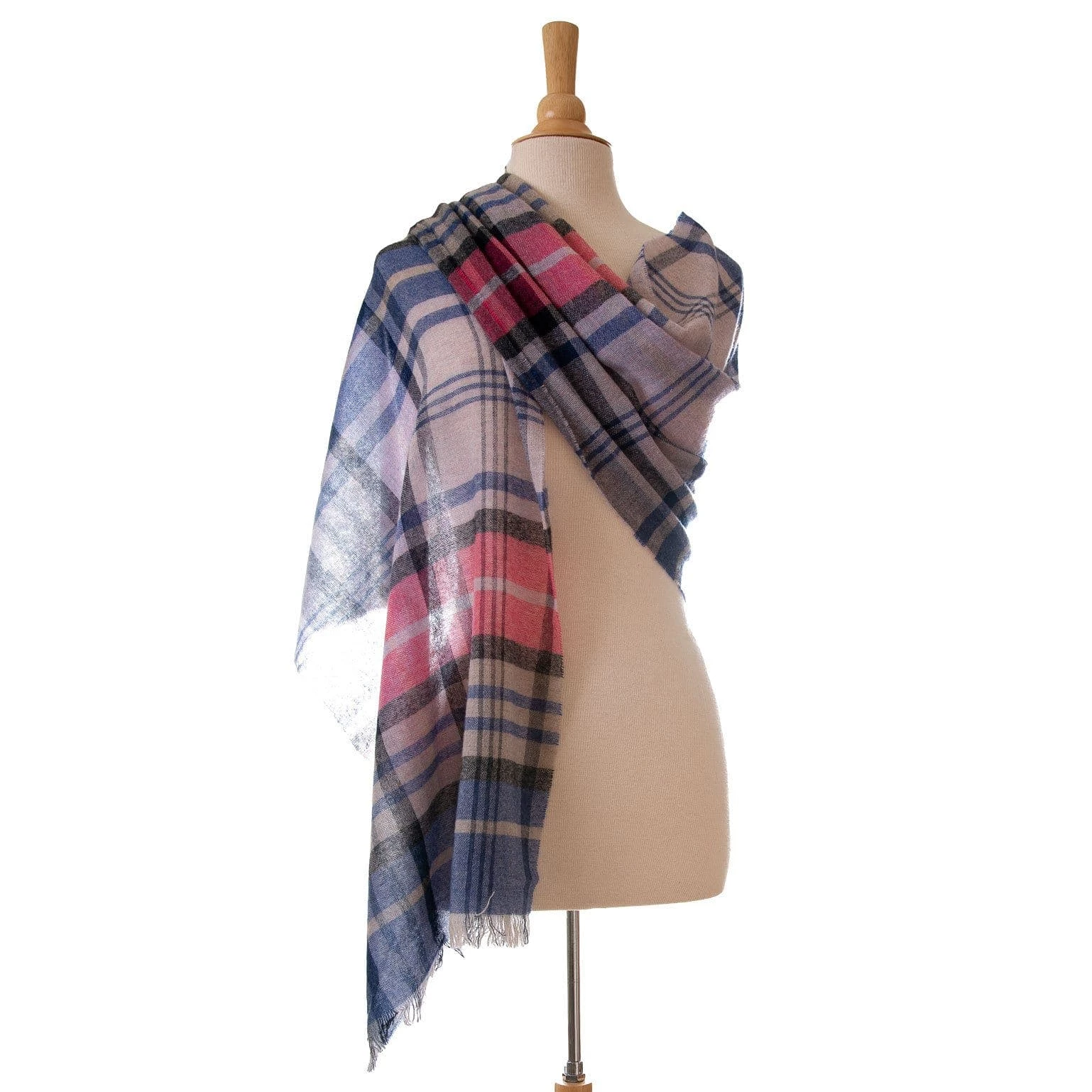 Elizabetta Bolzano Pink & Blue Cashmere Scarf Shawl 5 Elizabetta Bolzano Pink & Blue Cashmere Scarf Shawl - Image 3