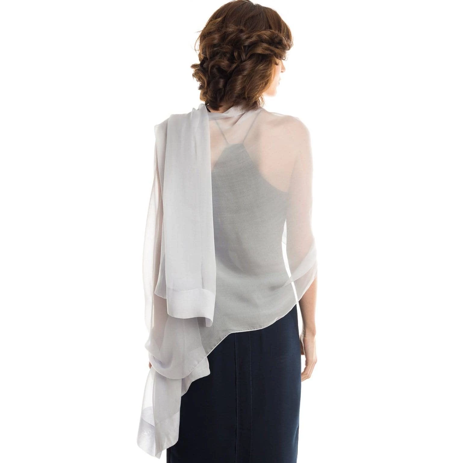 Elizabetta Carmen Silver Silk Scarf Shawl 6 Elizabetta Carmen Silver Silk Scarf Shawl - Image 4