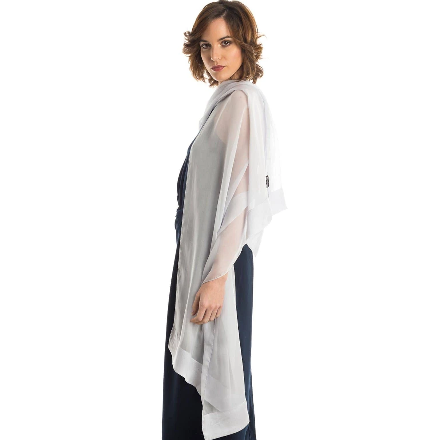 Elizabetta Carmen Silver Silk Scarf Shawl 8 Elizabetta Carmen Silver Silk Scarf Shawl - Image 6