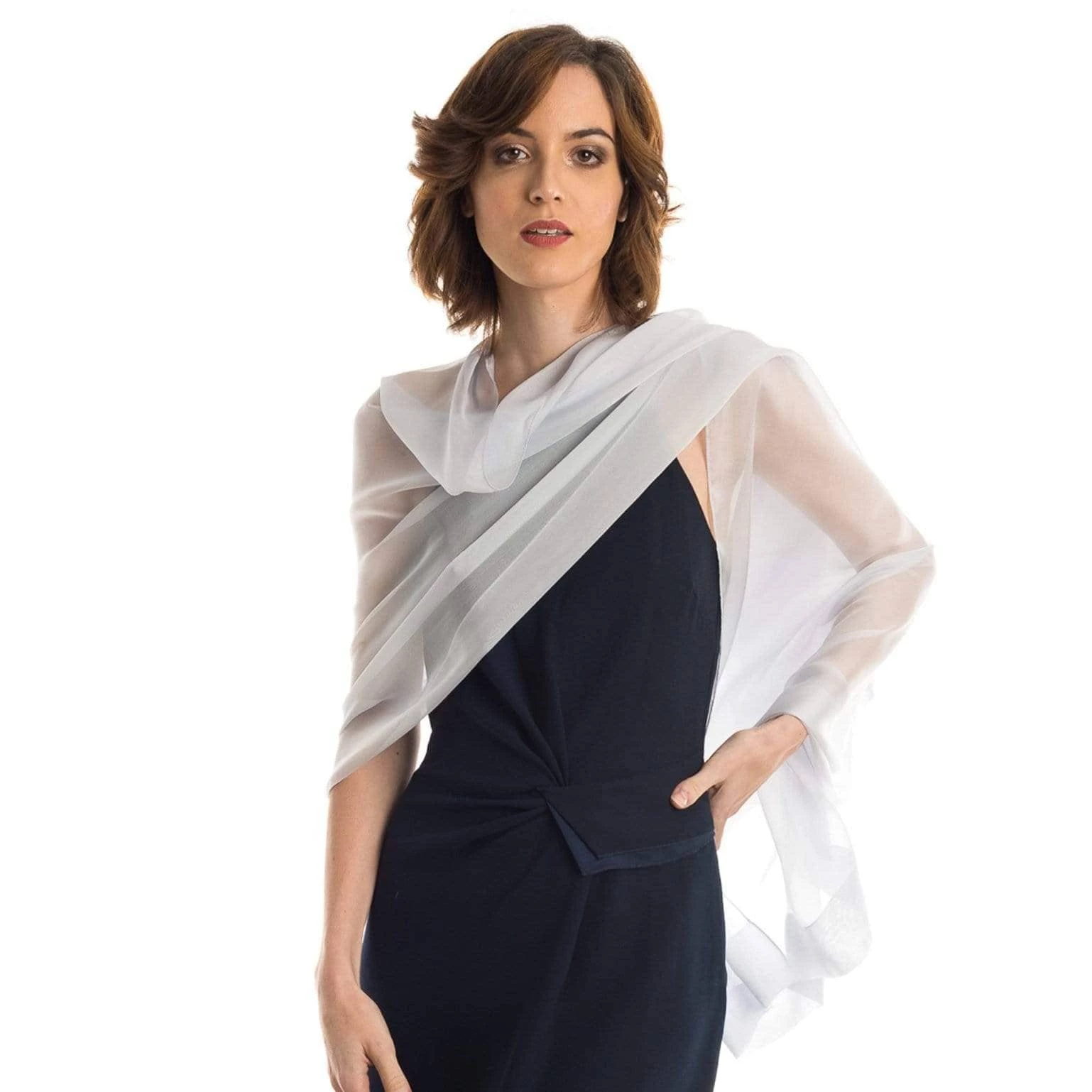 Elizabetta Carmen Silver Silk Scarf Shawl 4 Elizabetta Carmen Silver Silk Scarf Shawl - Image 2