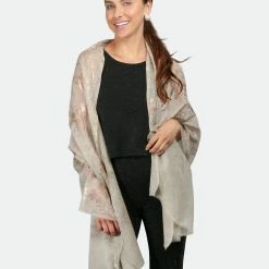 Saachi Style Foiled Floral Beige Scarf