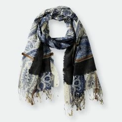 Saachi Style Barba Frayed Patchwork Scarf