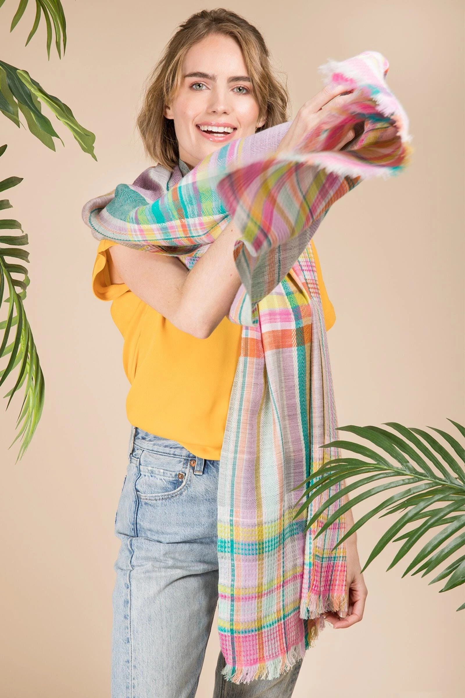 Saachi Style Happy Plaid Scarf 4 Saachi Style Happy Plaid Scarf - Image 2