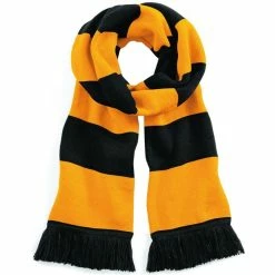 Beechfield Varsity Unisex Winter Scarf (Double Layer Knit) (Black / Gold)
