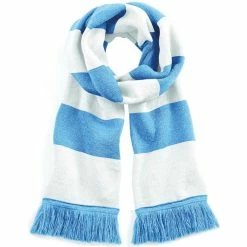 Beechfield Varsity Unisex Winter Scarf (Double Layer Knit) (Sky Blue / White)