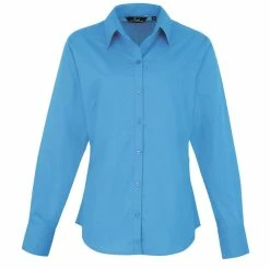 Premier® Premier Womens/Ladies Poplin Long Sleeve Blouse / Plain Work Shirt (Sapphire)