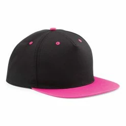 BEECHFIELD Unisex 5 Panel Contrast Snapback Cap - Black/ Fuchsia