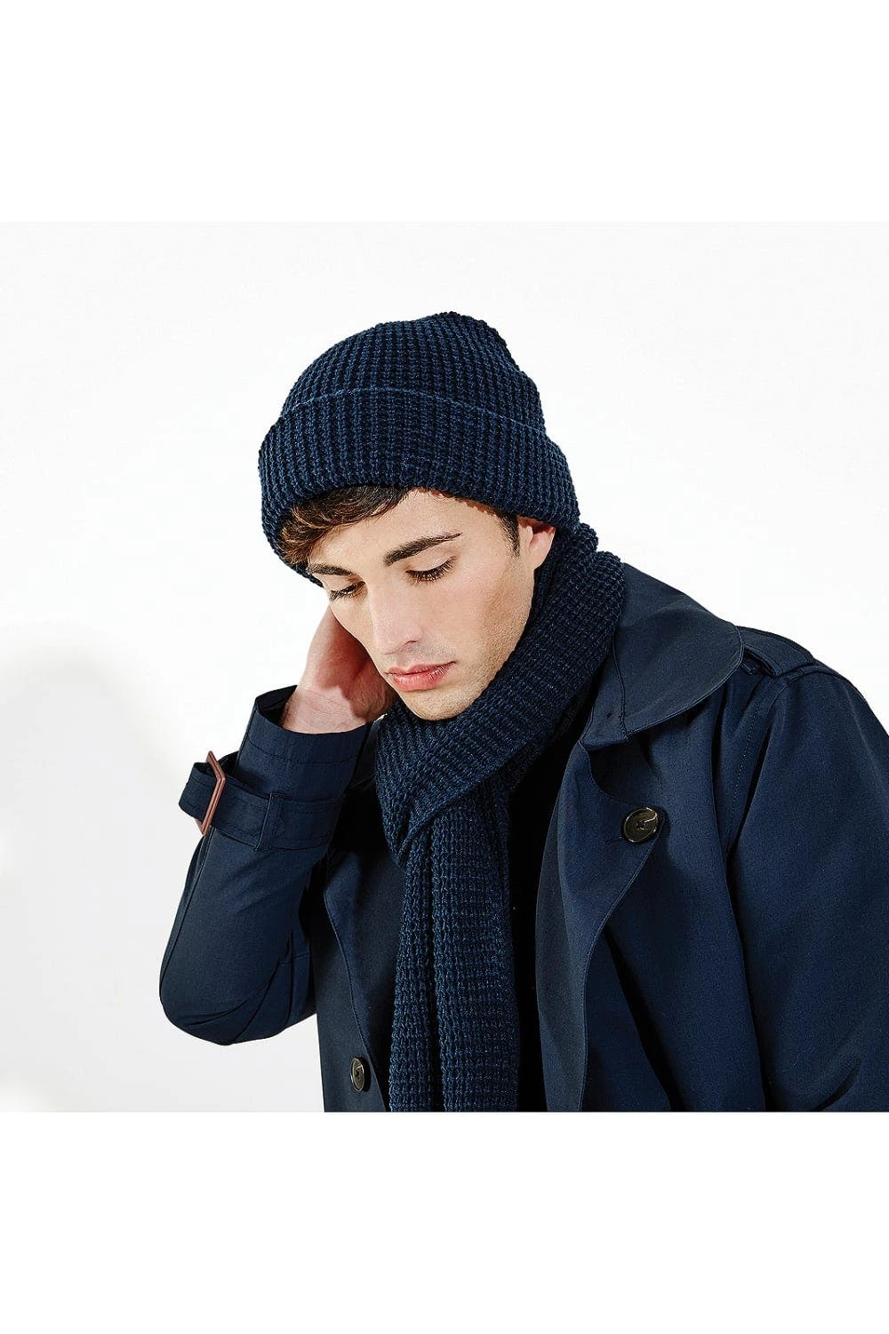 Beechfield Unisex Classic Waffle Knit Winter Scarf (French Navy) 4 Beechfield Unisex Classic Waffle Knit Winter Scarf (French Navy) - Image 2