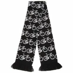 FLOSO Unisex Bicycle Pattern Knitted Winter Scarf With Fringe (Black/White)