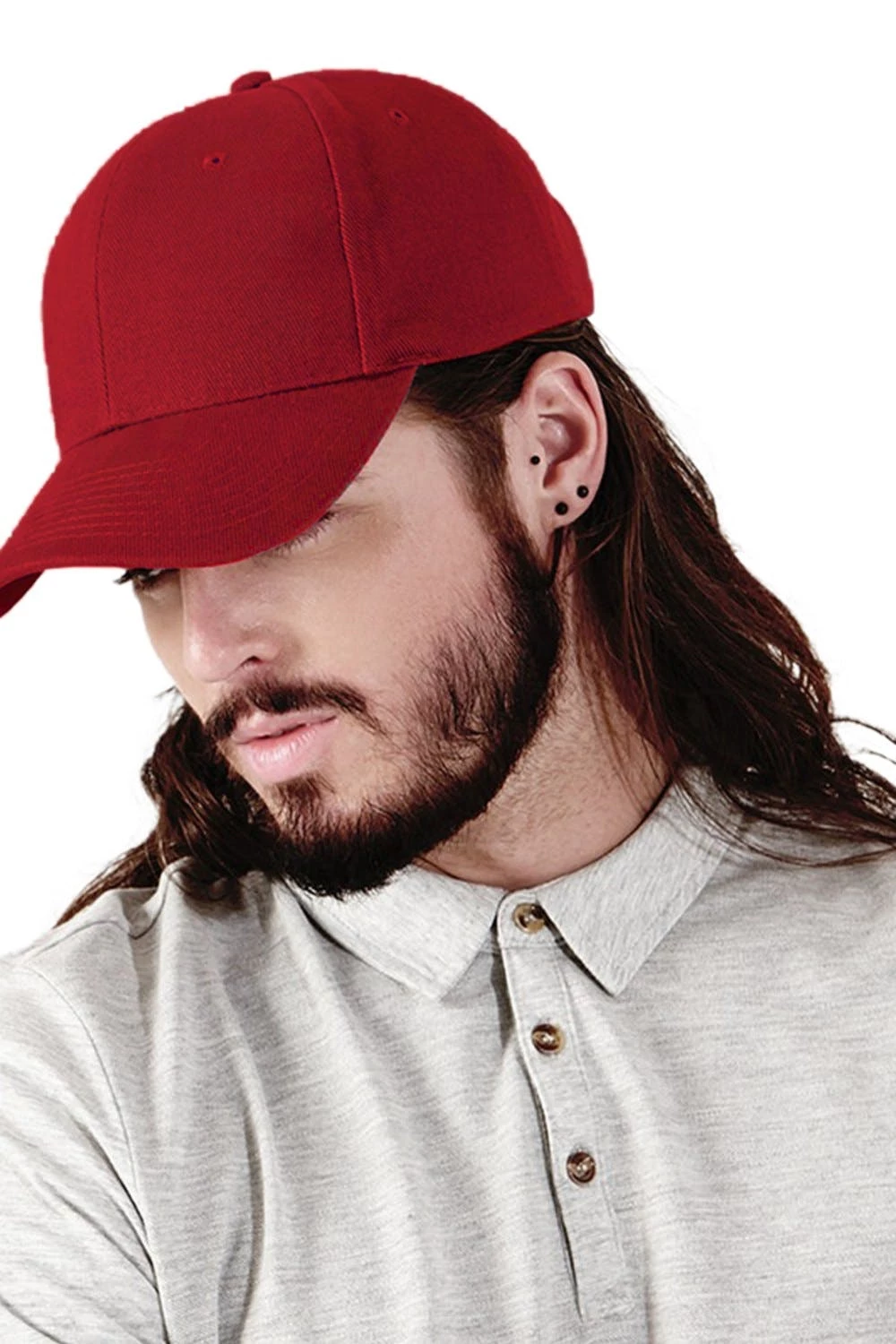 Beechfield Unisex Pro-Style Heavy Brushed Cotton Baseball Cap / Headwear (Classic Red) 5 Beechfield Unisex Pro-Style Heavy Brushed Cotton Baseball Cap / Headwear (Classic Red) - Image 3