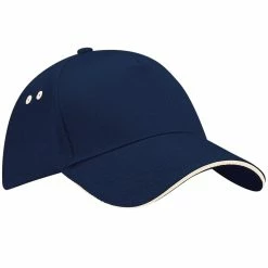 Beechfield Unisex Ultimate 5 Panel Contrast Baseball Cap With Sandwich Peak (French Navy/Putty)