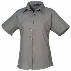 Premier® Premier Short Sleeve Poplin Blouse/Plain Work Shirt (Dark Gray)