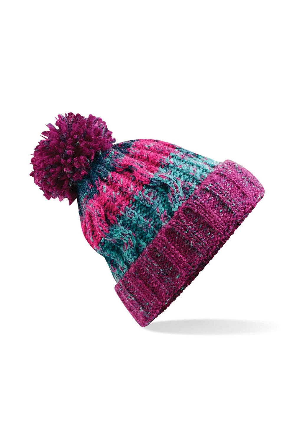 BEECHFIELD Unisex Adults Corkscrew Knitted Pom Pom Beanie Hat (Winter Berries) 3 BEECHFIELD Unisex Adults Corkscrew Knitted Pom Pom Beanie Hat (Winter Berries)