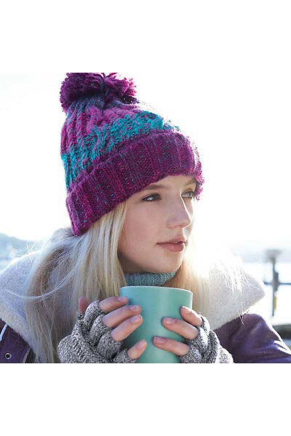 BEECHFIELD Unisex Adults Corkscrew Knitted Pom Pom Beanie Hat (Winter Berries) 5 BEECHFIELD Unisex Adults Corkscrew Knitted Pom Pom Beanie Hat (Winter Berries) - Image 3