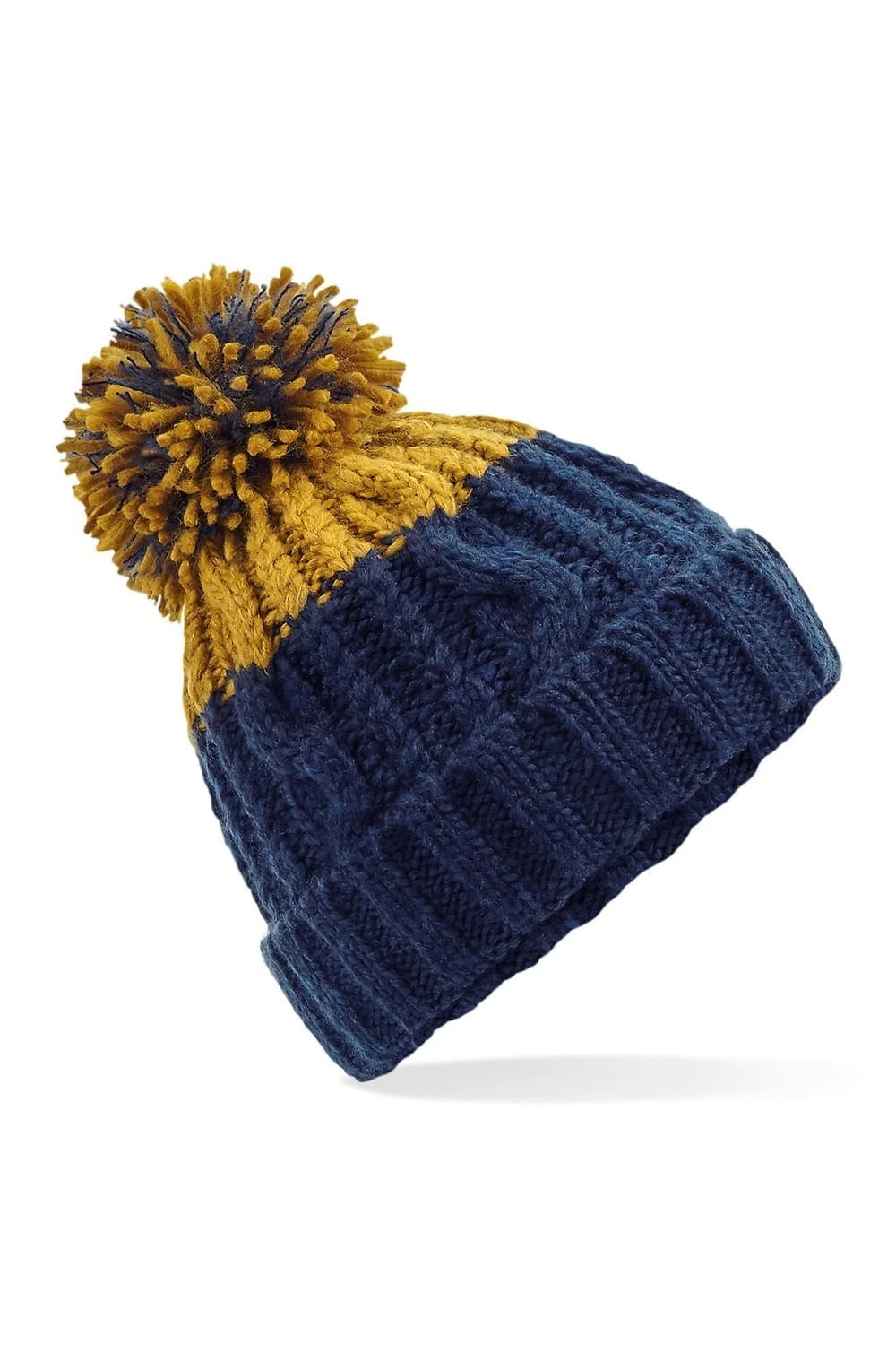 Beechfield Unisex Adults Apres Cuffed Beanie (Oxford Navy/Mustard) 3 Beechfield Unisex Adults Apres Cuffed Beanie (Oxford Navy/Mustard)