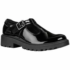 Geox Girls J Casey G E Leather Buckle Shoe (Black)