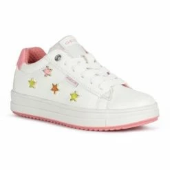 Geox Girls Rebecca Leather Sneakers (White/Fuchsia)